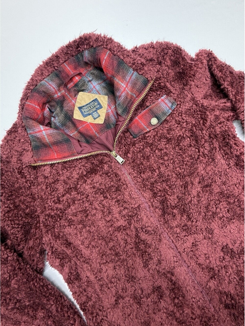 Pendleton Fuzzy Full Zip Jacket Burgundy Full Zip Womens Medium Acrylic Wool